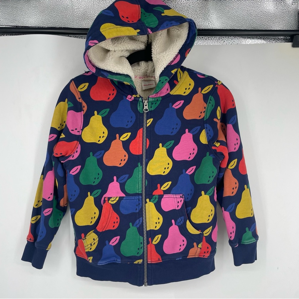 Hanna Andersson 6 7 Shearling Lined Full Zip Hoodie Sweatshirt Pears Colorful